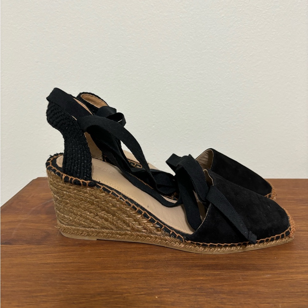 Boden Black Suede/Straw Espadrilles